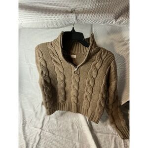 Womens SO 1/4 Zip Cropped Sweater Brown XS‎